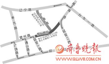 青島登州路禁行路段調(diào)流示意圖。