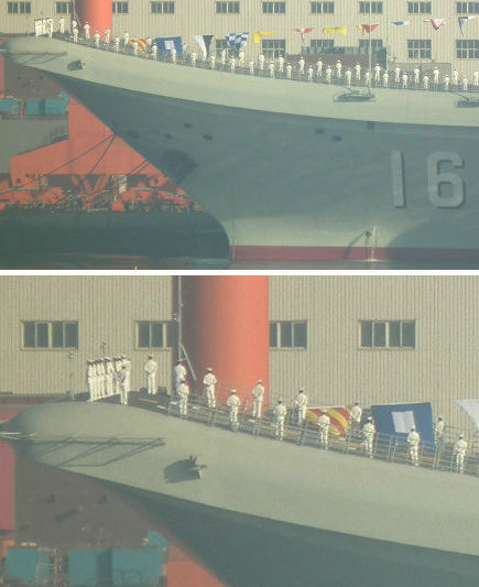資料圖：大批身著海軍制服的人在甲板上進行站坡儀式。