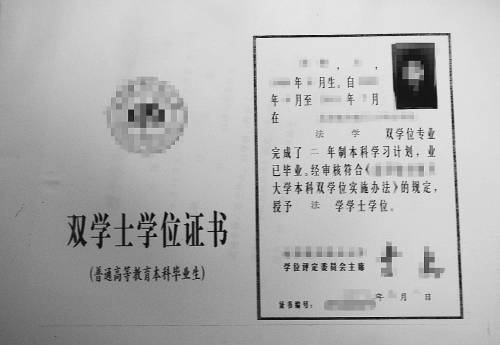 　國務(wù)院學(xué)位委員會、教育部2007年調(diào)整的學(xué)士學(xué)位證書版式。