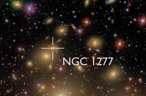 小型星系NGC 1277位于英仙座星系群，對比其它星系，NGC 1277星系非常緊密和扁平，其中包含著一個巨大的黑洞，質(zhì)量是太陽的170億倍