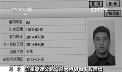 媒體披露的爆炸車輛司機(jī)石彥飛的個(gè)人信息。央視截圖