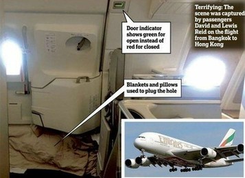 阿航A380空中艙門松開(kāi) 空姐用毛毯堵住繼續(xù)飛
