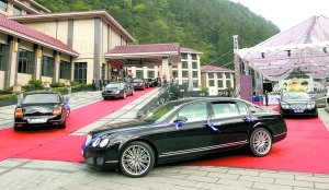 禮賓車進(jìn)入婚禮酒店。